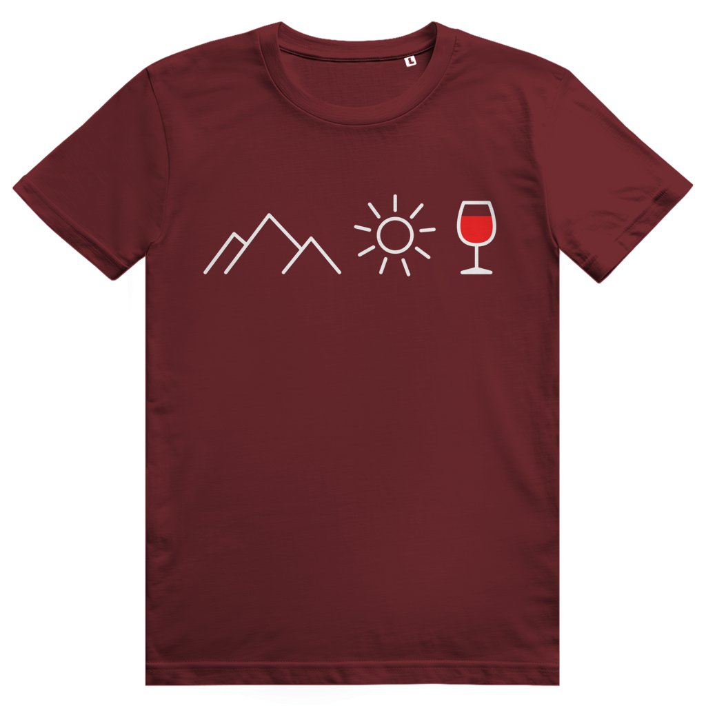 Berge Sonne Wein - Cooles Berge & Rotwein Design - Premium Bio Unisex T-Shirt
