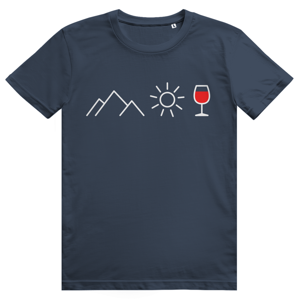 Berge Sonne Wein - Cooles Berge & Rotwein Design - Premium Bio Unisex T-Shirt