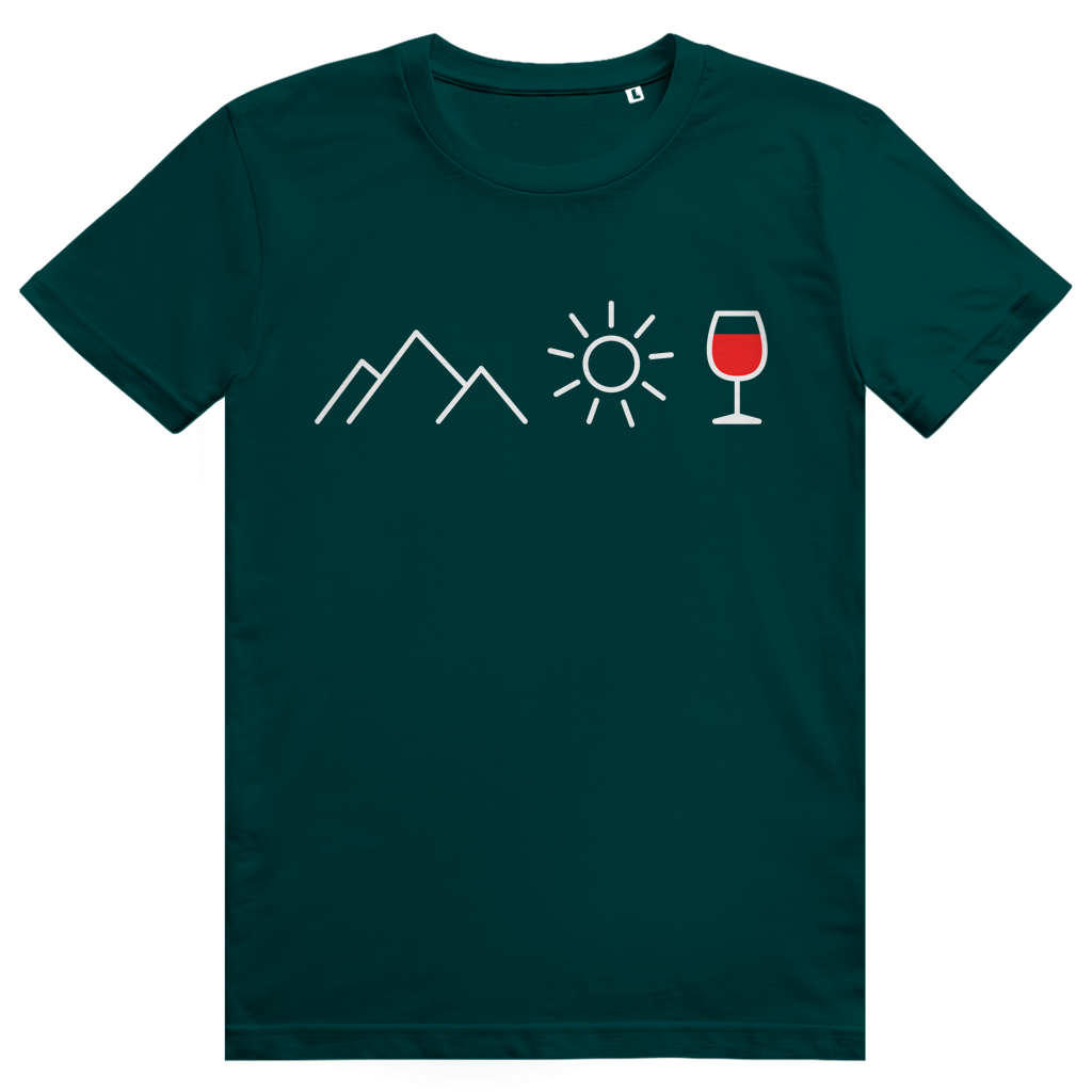 Berge Sonne Wein - Cooles Berge & Rotwein Design - Premium Bio Unisex T-Shirt