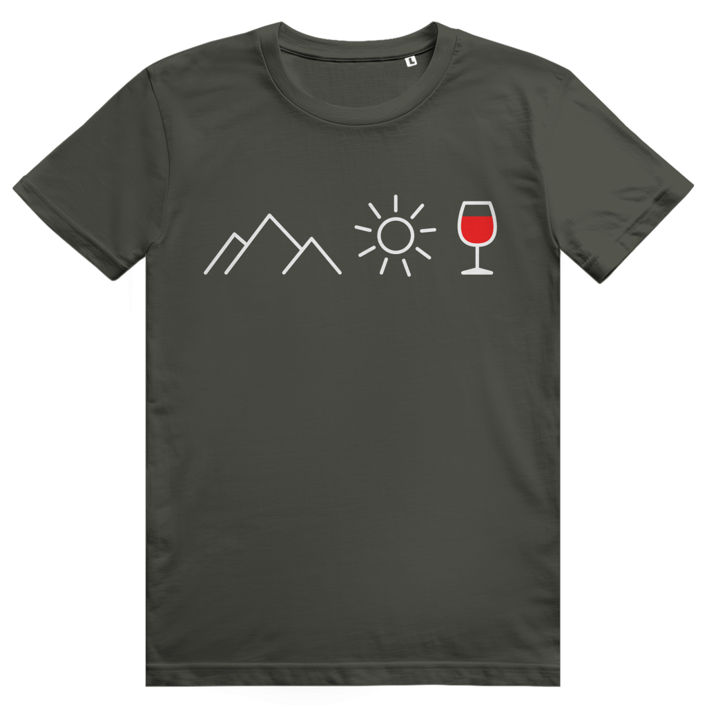 Berge Sonne Wein - Cooles Berge & Rotwein Design - Premium Bio Unisex T-Shirt
