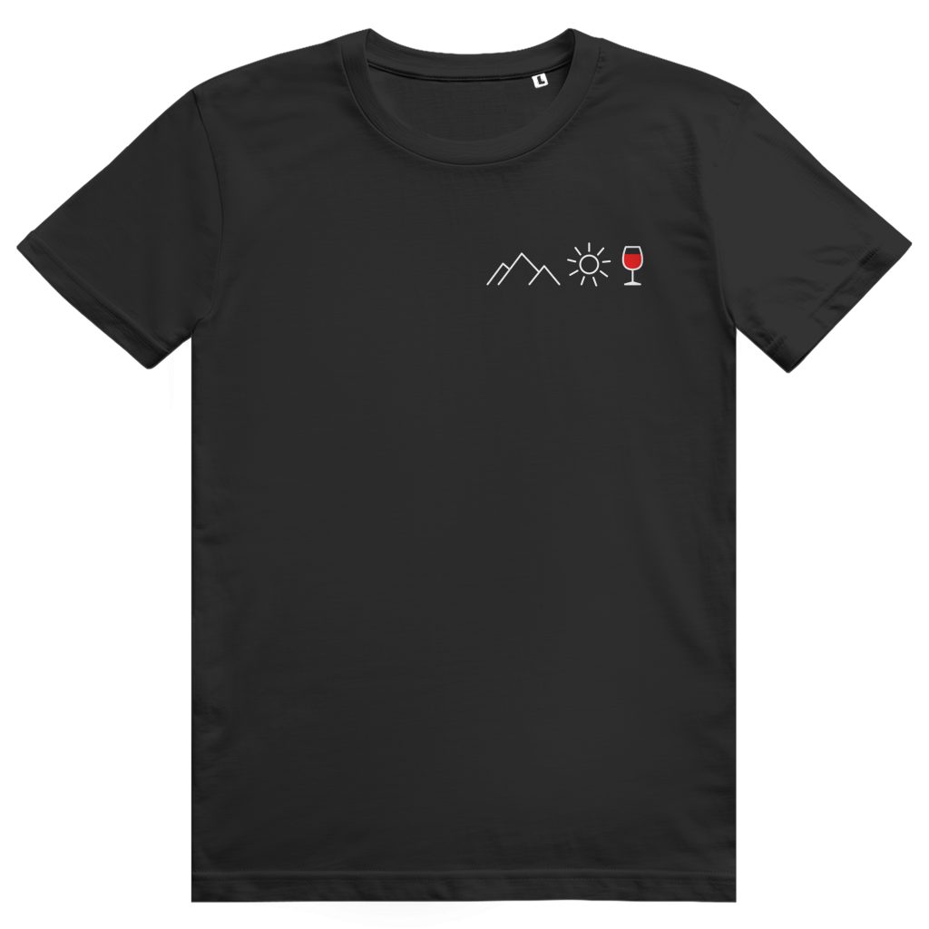 Berge Sonne Wein - Cooles Berge & Rotwein Pocket Design - Premium Bio Unisex T-Shirt