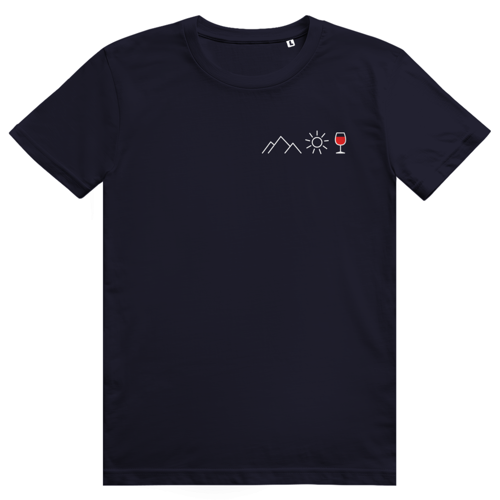 Berge Sonne Wein - Cooles Berge & Rotwein Pocket Design - Premium Bio Unisex T-Shirt