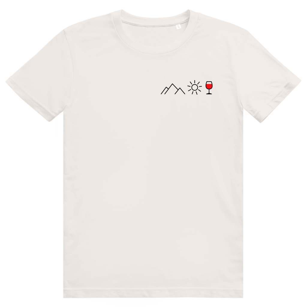 Berge Sonne Wein - Cooles Berge & Rotwein Pocket Design - Premium Bio Unisex T-Shirt