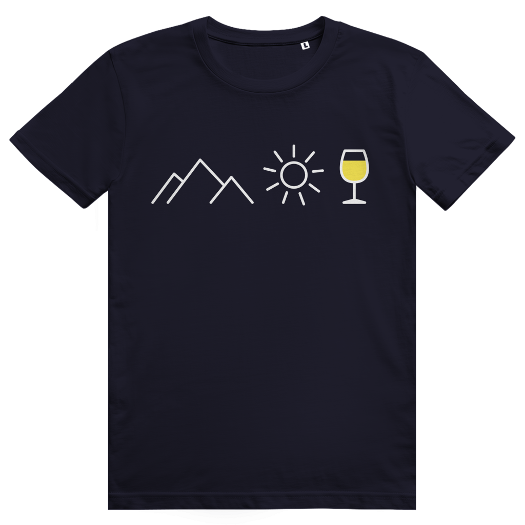 Berge Sonne Wein - Cooles Berge & Weißwein Design - Premium Bio Unisex T-Shirt