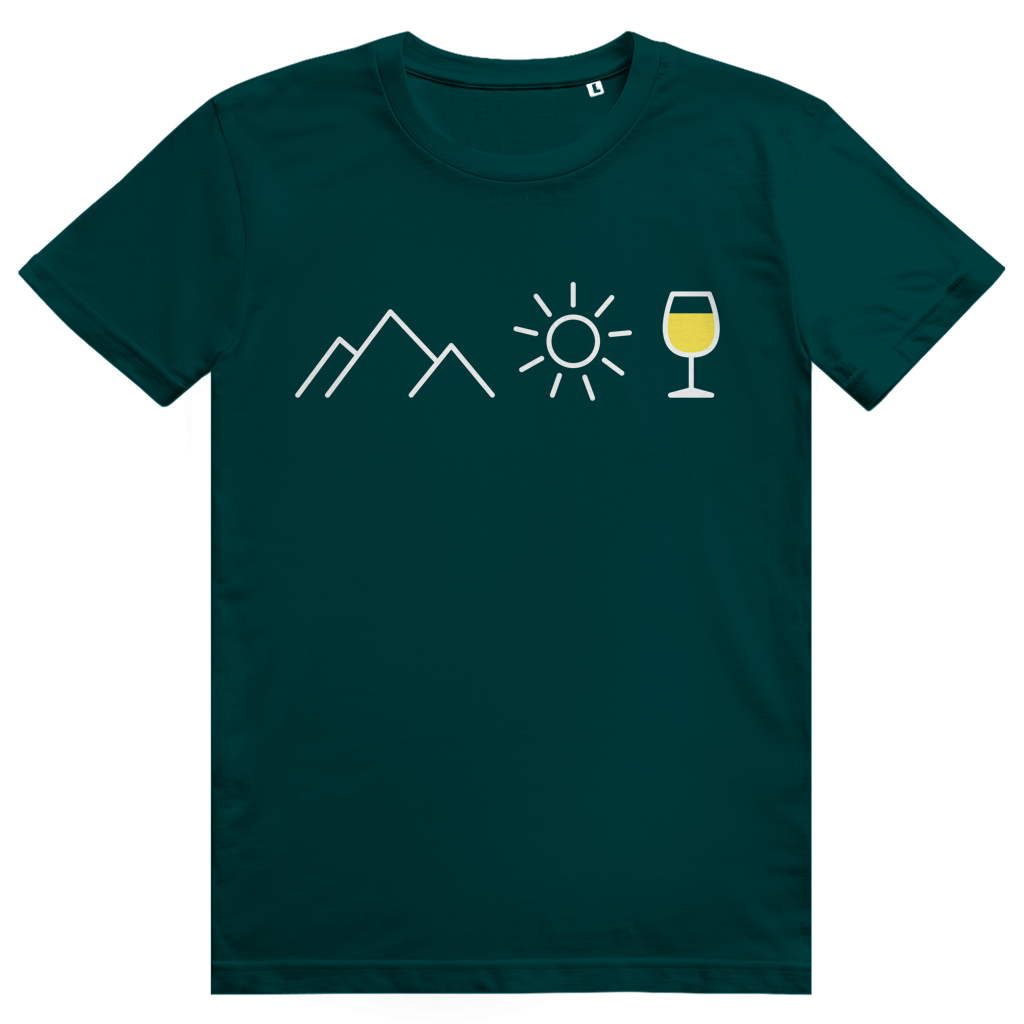 Berge Sonne Wein - Cooles Berge & Weißwein Design - Premium Bio Unisex T-Shirt