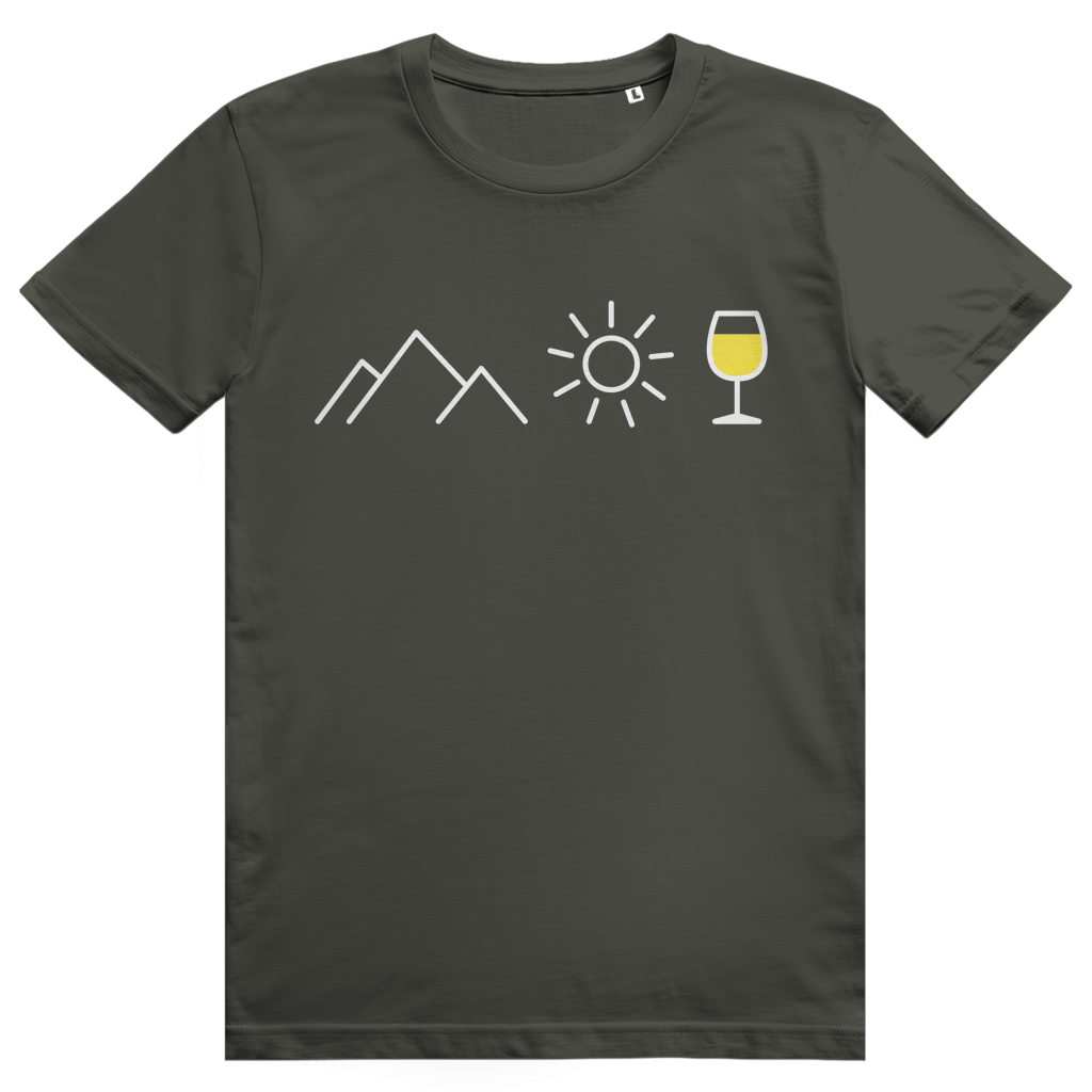 Berge Sonne Wein - Cooles Berge & Weißwein Design - Premium Bio Unisex T-Shirt