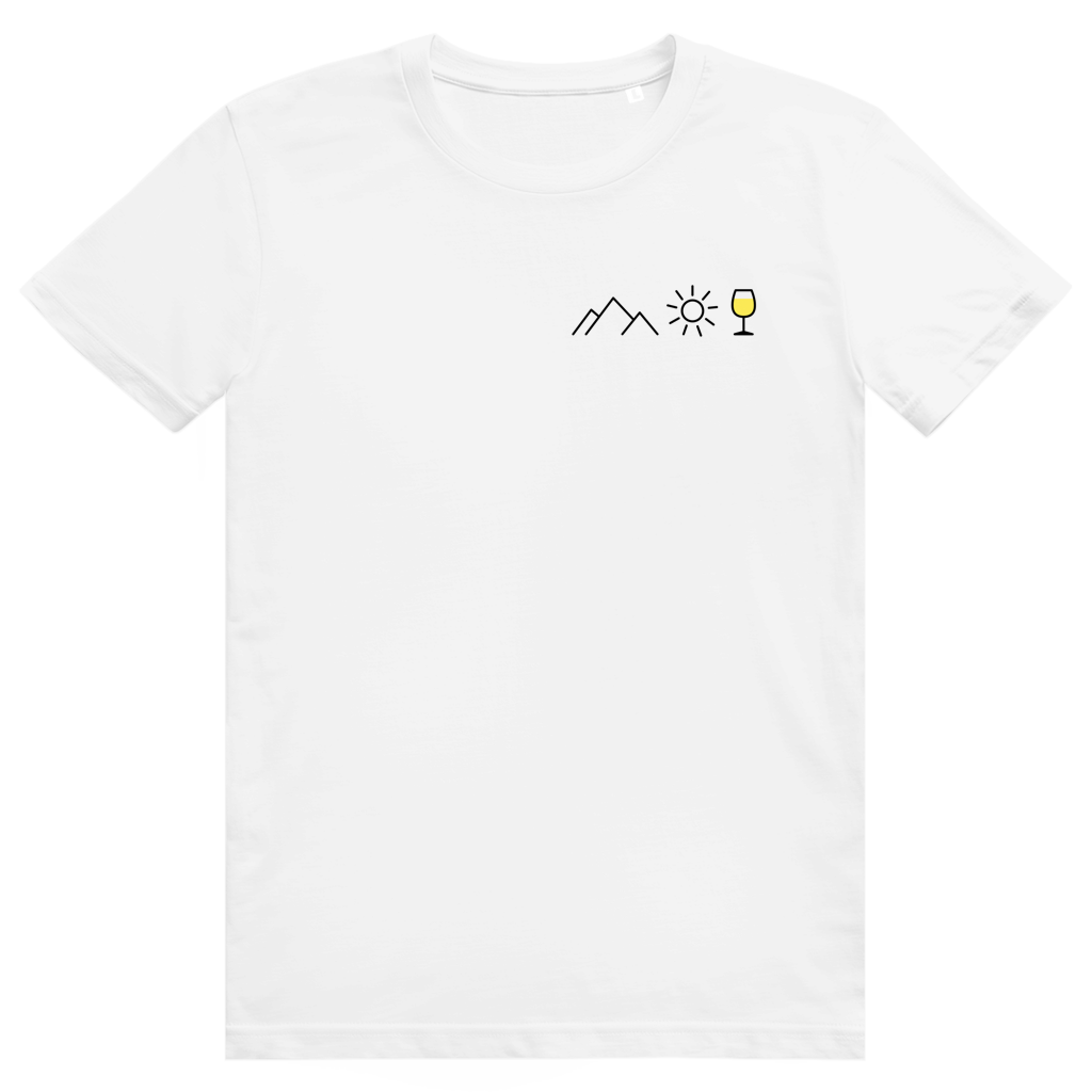 Berge Sonne Wein - Cooles Berge & Weißwein Pocket Design - Premium Bio Unisex T-Shirt